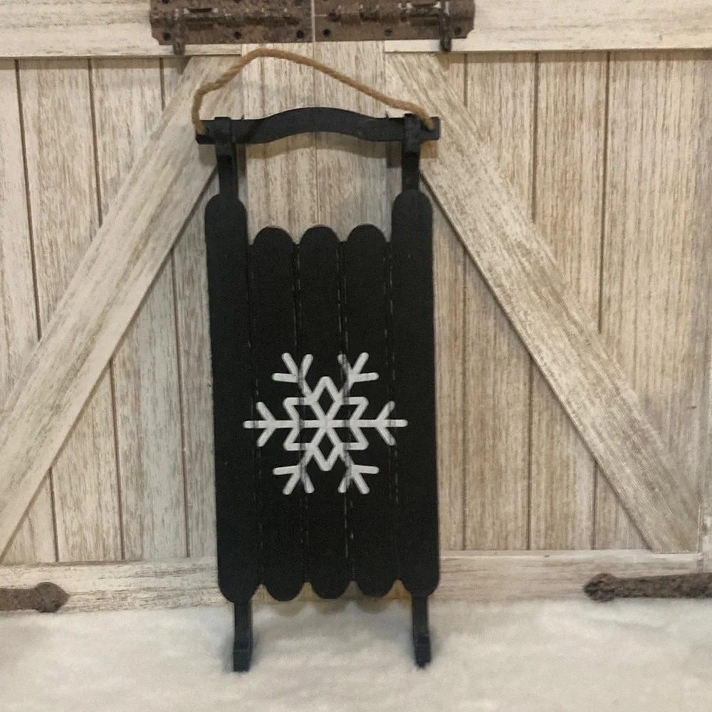 Target BP 2021 Christmas Black Wooden Sled with White Snowflake Wall Decor